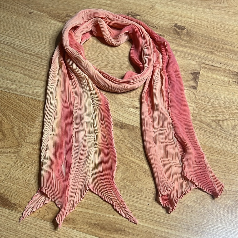 Plisse Peach Pink Cream Scrunch Silk 60” Wrap Around Scarf